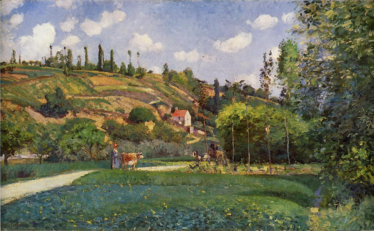 A Cowherd on the Route de Chou, Pontoise - Camille Pissarro Paintings